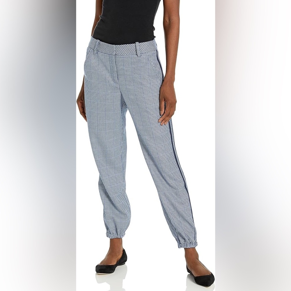 Trina Turk Size 14 Arquette Blue Houndstooth Checkered Jogger Pants